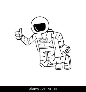 Cartoon version design of astronaut thumb up while floating in space,vector illustration Stock Vector