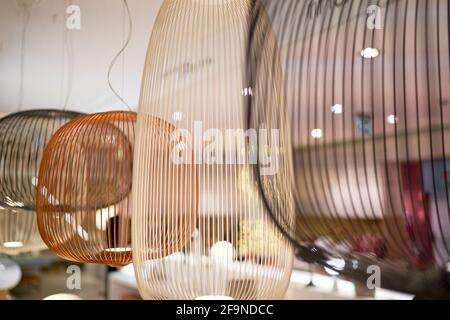 Arrangement of hanging lighting fixtures Stock Photo