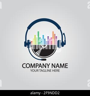Headphone DJ, Music Studio Recording, Soundwave Logo Design Inspiration Stock Vector