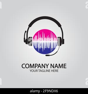 Headphone DJ, Music Studio Recording, Soundwave Logo Design Inspiration Stock Vector