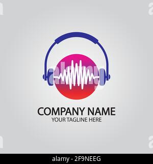 Headphone DJ, Music Studio Recording, Soundwave Logo Design Inspiration Stock Vector
