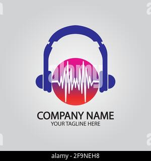 Headphone DJ, Music Studio Recording, Soundwave Logo Design Inspiration Stock Vector