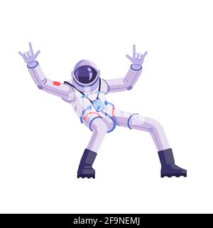Astronaut dancing, funny gesture. Cartoon vector illustration isolated in white background Stock Vector