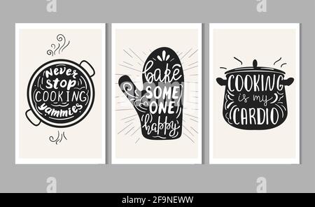 Set of poster templates for kitchen with hand lettering. Stock Vector