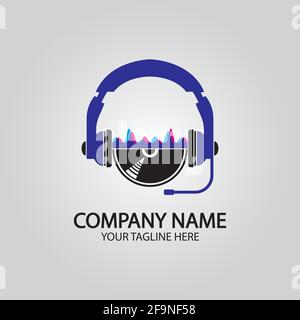 Headphone DJ, Music Studio Recording, Soundwave Logo Design Inspiration Stock Vector