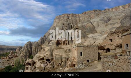 The Selime Cathedral. Selime Monastery in Cappadocia, Turkey. Selime is town at the end of Ihlara Valley. The Monastery is one of the largest Stock Photo