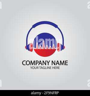 Headphone DJ, Music Studio Recording, Soundwave Logo Design Inspiration Stock Vector