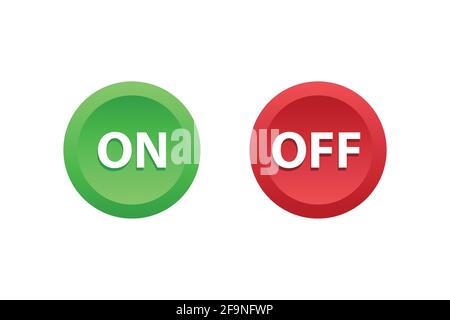Circle symbols green ON and red OFF button icon vector for open or close sign, web, logo, app, UI. illustration Stock Vector
