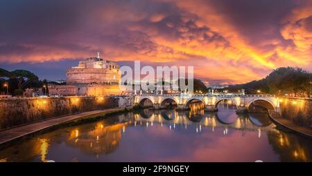 Castel Sant'Angelo in Rome, Italy (The castle of Saint Angel) at sunrise Stock Photo