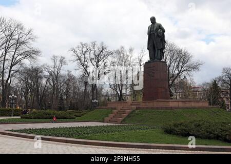 KYIV, UKRAINE - APRIL 19, 2021 - The monument erected in 1939 in front of the Red University Building of the Taras Shevchenko University of Kyiv celeb Stock Photo