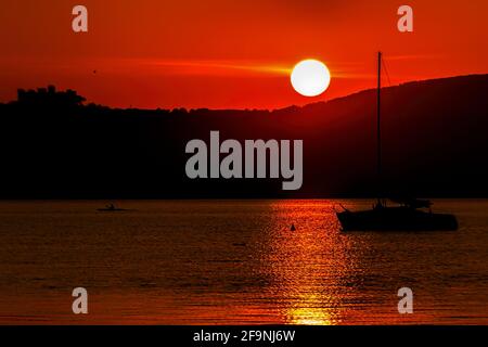 wonderful sunset on the Bracciano lake. Stock Photo