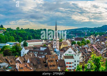 Aerial view of the swiss city schaffhausen taken from the top of the munot fortress. Stock Photo