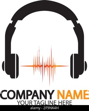 Headphone icon. Headphones with sound wave icon isolated, minimal design. Vector illustration Stock Vector