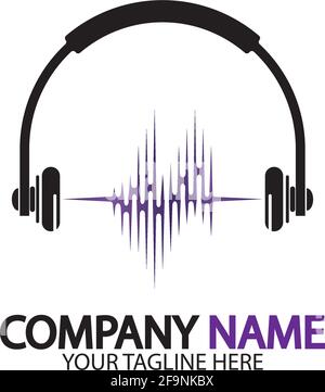 Headphone icon. Headphones with sound wave icon isolated, minimal design. Vector illustration Stock Vector
