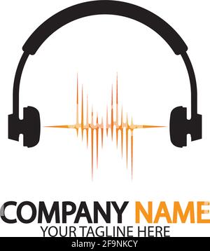 Headphone icon. Headphones with sound wave icon isolated, minimal design. Vector illustration Stock Vector