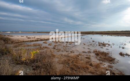 Dried up Pomorie salt lake near the town of Pomorie, Burgas region, Bulgaria Stock Photo