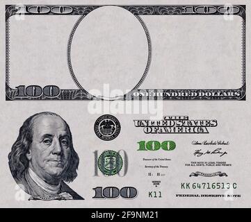 U.S. 100 dollar banknote. Elements for design purpose on white ...