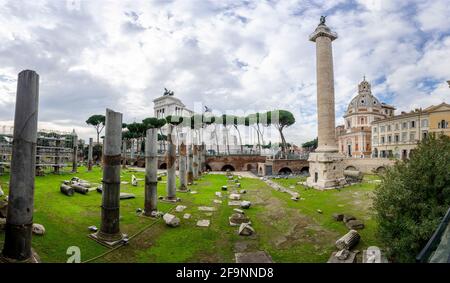 Forum of Caesar and Trajan's Column (Colonna Traiana) in Rome, Italy Stock Photo