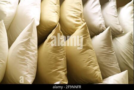 Rows of Classic Golden Beige Tone Pillows Stock Photo