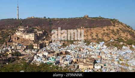 Taragarh fort in Bundi town, typical medieval fortress in Rajasthan, India Stock Photo