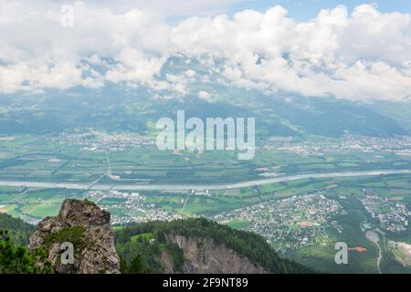 aerial view of liechtenstein from furstensteig hiking trail. Stock Photo