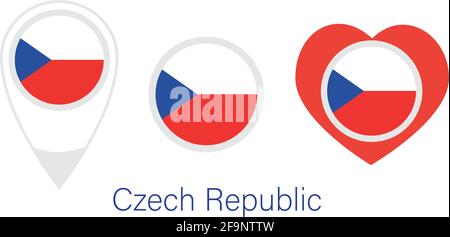 National flag of Czech Republic, round icon, heart icon and location sign, vector Stock Vector