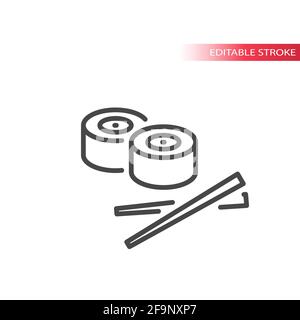 Sushi with chopsticks line vector icon. Outline, editable stroke. Stock Vector