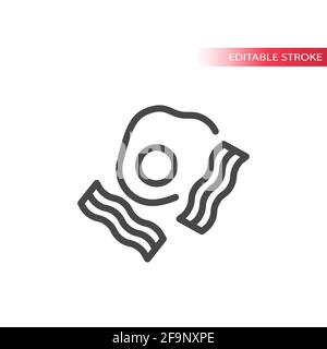 Eggs and bacon line vector icon. Outline, editable stroke. Stock Vector