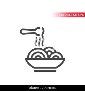Pasta or noodles with a fork line vector icon. Outline, editable stroke. Stock Vector