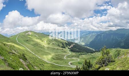 View of the the famous hiking trail Pinzgauer spaziergang in the alps near Zell am See, Salzburg region, Austria. Stock Photo
