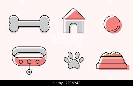 Cute dogs icons in line art style. Vector elements Stock Vector