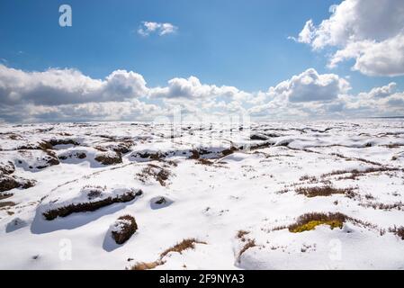 Snow on the plateau of Kinder Scout, Peak District, Derbyshire, England. Stock Photo