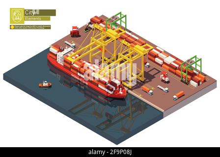 Vector isometric port container terminal and ship Stock Vector