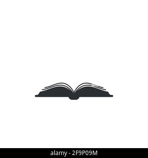Black thick opened book with curved pages. Isolated on white. Flat reading icon. Vector illustration. Education logo. Library pictogram. Stock Vector