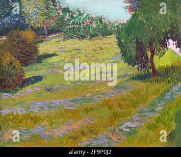 Garden with Weeping WIllow, Sunny Lawn in a Public Park, Arles, Vincent van Gogh, 1888,