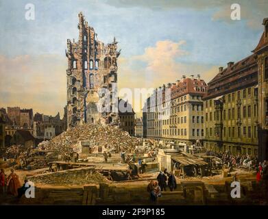 The Ruins of the Kreuzkirche in Dresden, Bernardo Bellotto, 1765, Stock Photo