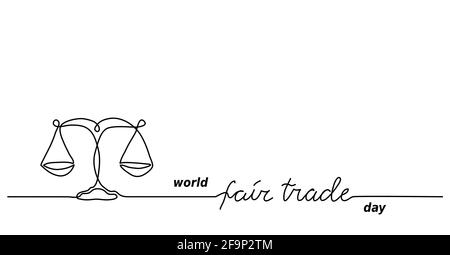 World Fair Trade Day vector poster, banner, background. Scales, balance one continuous line drawing illustration Stock Vector