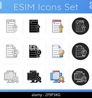 Professional copywriting services icons set Stock Vector