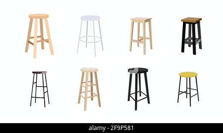 Vector isolated Wooden Stools Set Stock Vector