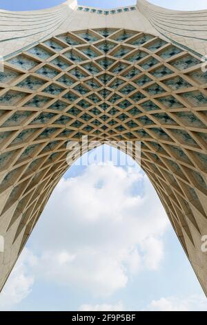 The Azadi Tower. Frogview from the center. Tehran, Iran. Stock Photo