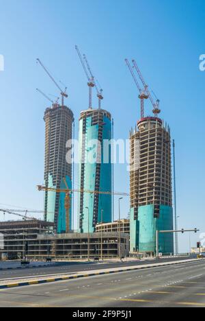 Tower block under construction, Bahrain Bay development, Manama ...