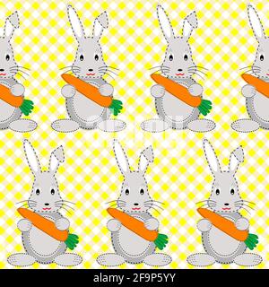 Cartoon rabbits with carrots seamless pattern Stock Vector