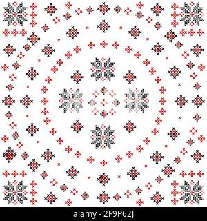 Embroidered cross-stitch round pattern on white background Stock Vector