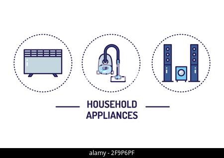 Household appliances color line icons set. Home and kitchen electronics. Domestic technology. Signs for web page, mobile app, banner Stock Vector