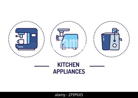 Household appliances color line icons set. Home and kitchen electronics. Domestic technology. Signs for web page, mobile app, banner Stock Vector