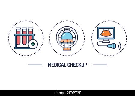 Medical examination color line icons set. Outline pictograms for web page, mobile app, promo Stock Vector