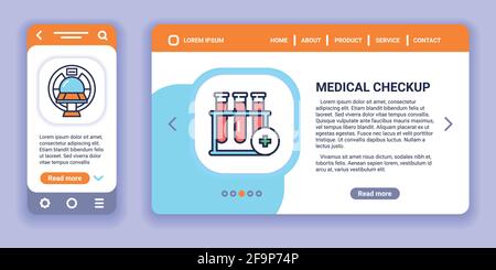 Medical checkup web banner and mobile app kit. Outline vector illustration Stock Vector