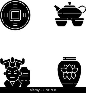 Asia black glyph icons set on white space Stock Vector