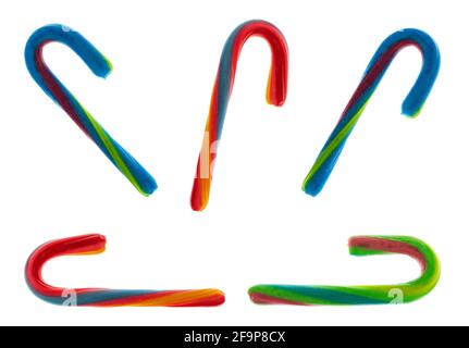 Five striped candy canes isolated on a white background. Stock Photo