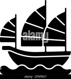 Junk ship black glyph icon Stock Vector